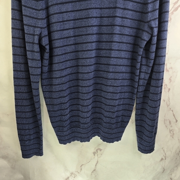 Banana Republic Sweater Men Medium Blue Merino Wool Striped V Neck Navy Baruffa - Picture 7 of 11